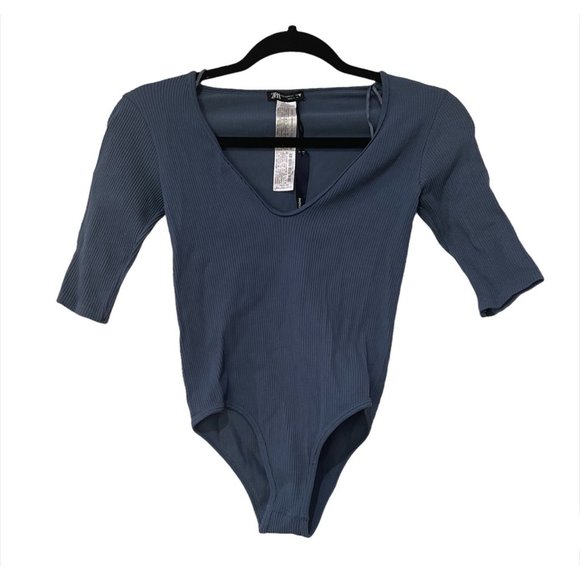 Zara Limitless Contour Collection Ribbed Blue Bodysuit - Picture 2 of 6